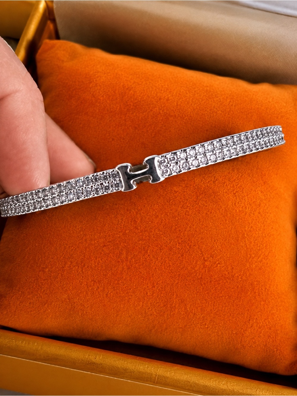 Sterling Silver Pave Crystal Bracelet - Silver